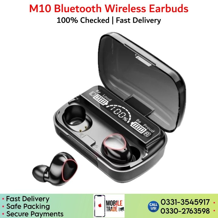 M10 Wireless Earphones with Charging Box, Waterproof Headphone, 9D Stereo, Sports Earbuds, Headsets with Microphone, Bluetooth