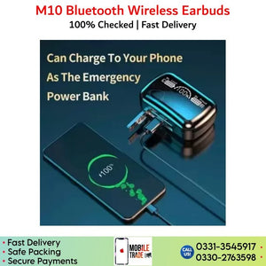 M10 Wireless Earphones with Charging Box, Waterproof Headphone, 9D Stereo, Sports Earbuds, Headsets with Microphone, Bluetooth